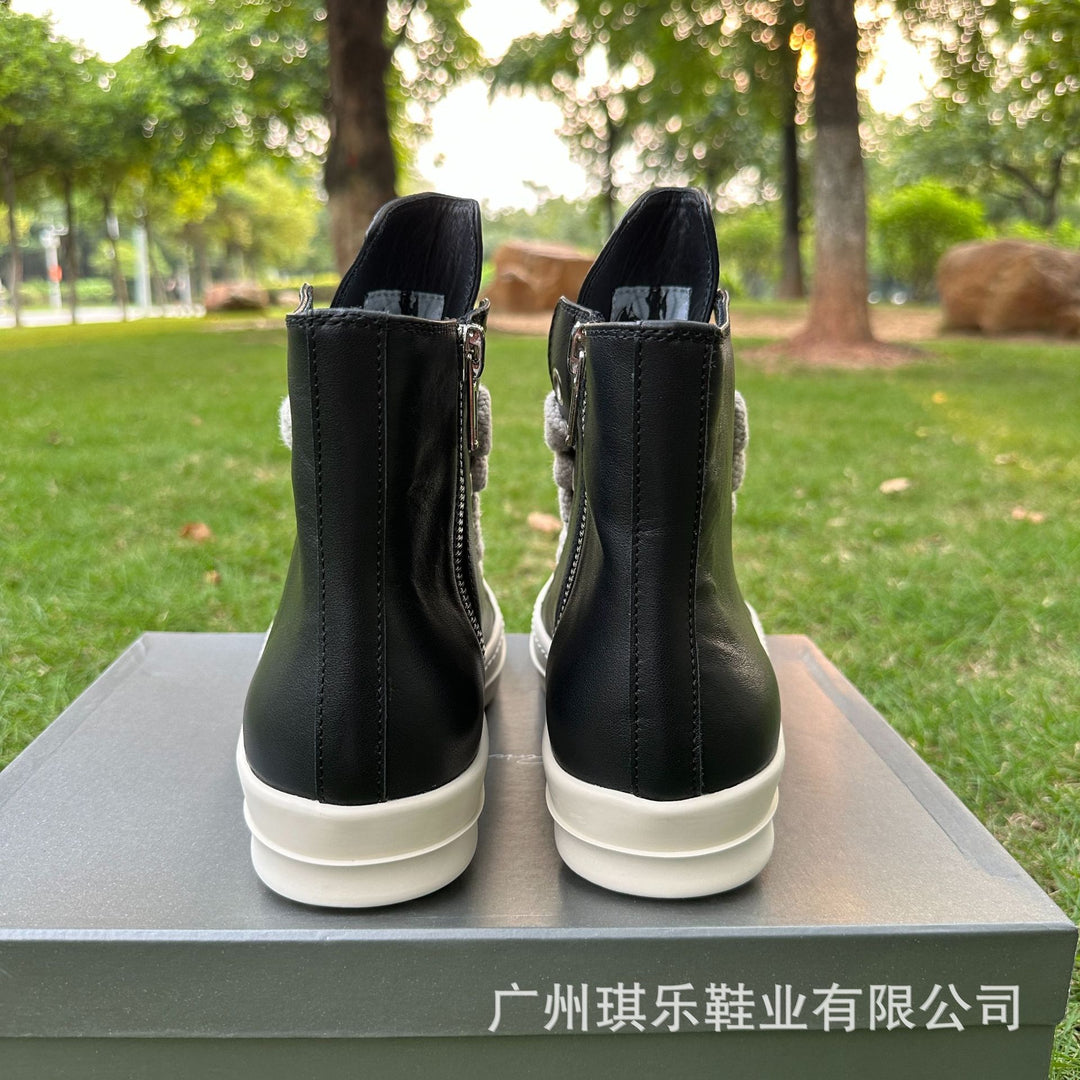 Genuine Leather High-Top Skate Shoes with Wide Laces