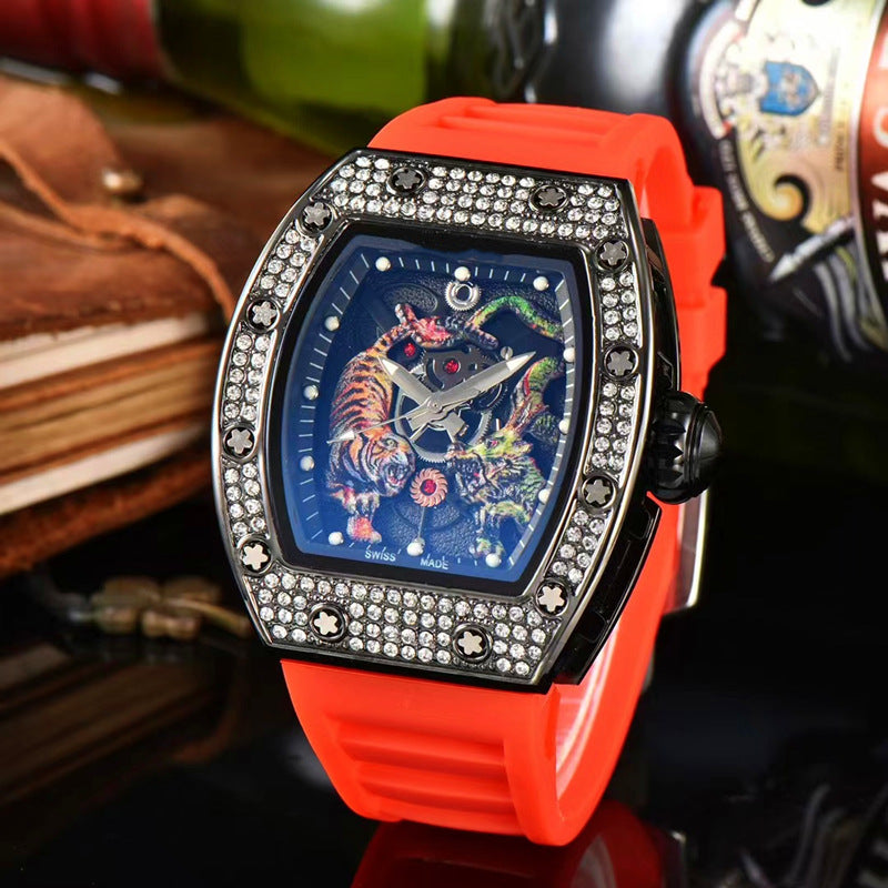 Tonneau-Shaped Water-Resistant Watch with Dragon & Tiger Totems