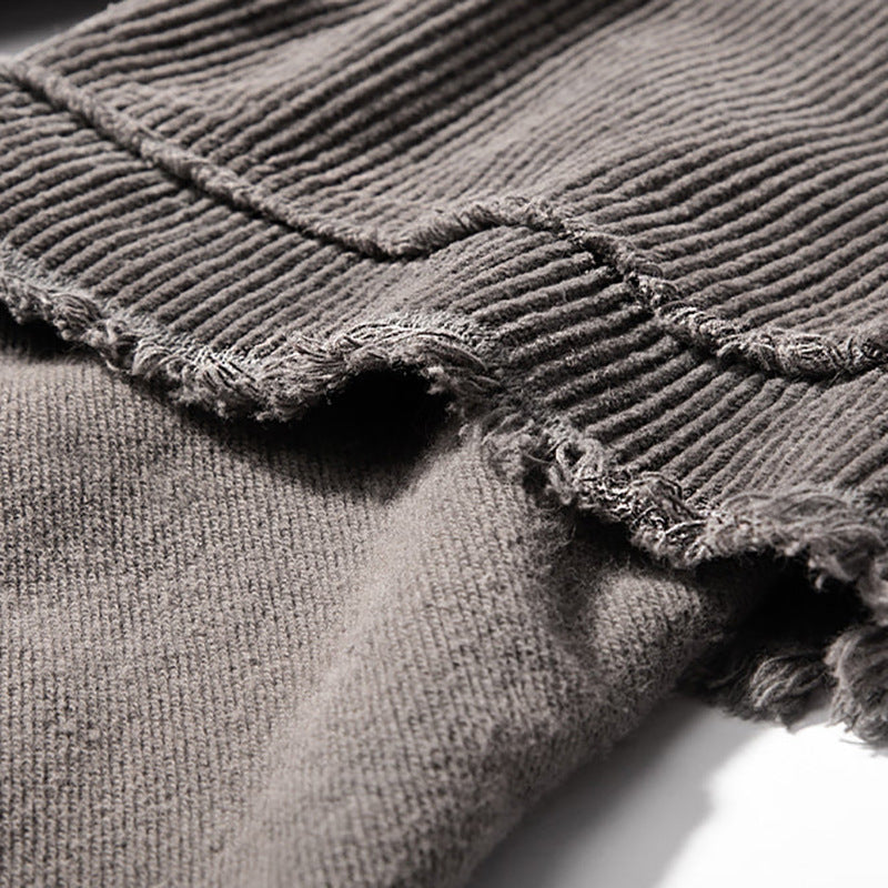 Distressed and ripped long-sleeved faux two-piece T-shirt