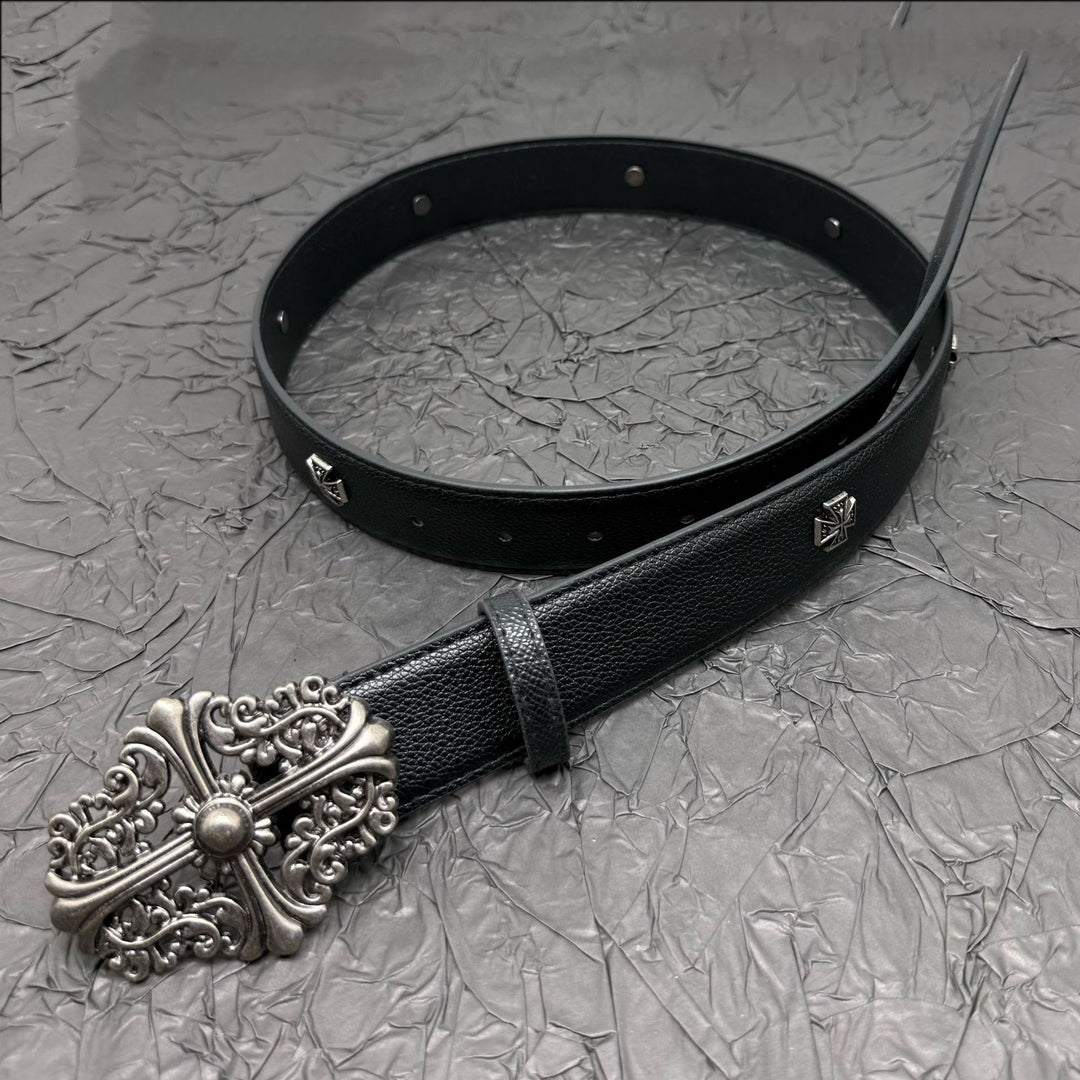 Chrome Hearts Belt with Cross Rivets and Tongue Buckle