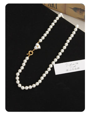 Women's retro heart pearl necklace clavicle chain