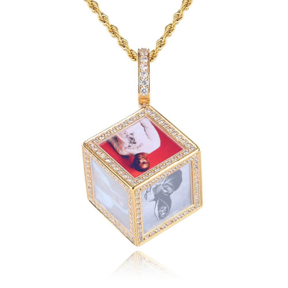 Hip Hop Jewelry Cube Memory Photo Pendant Frame Necklace