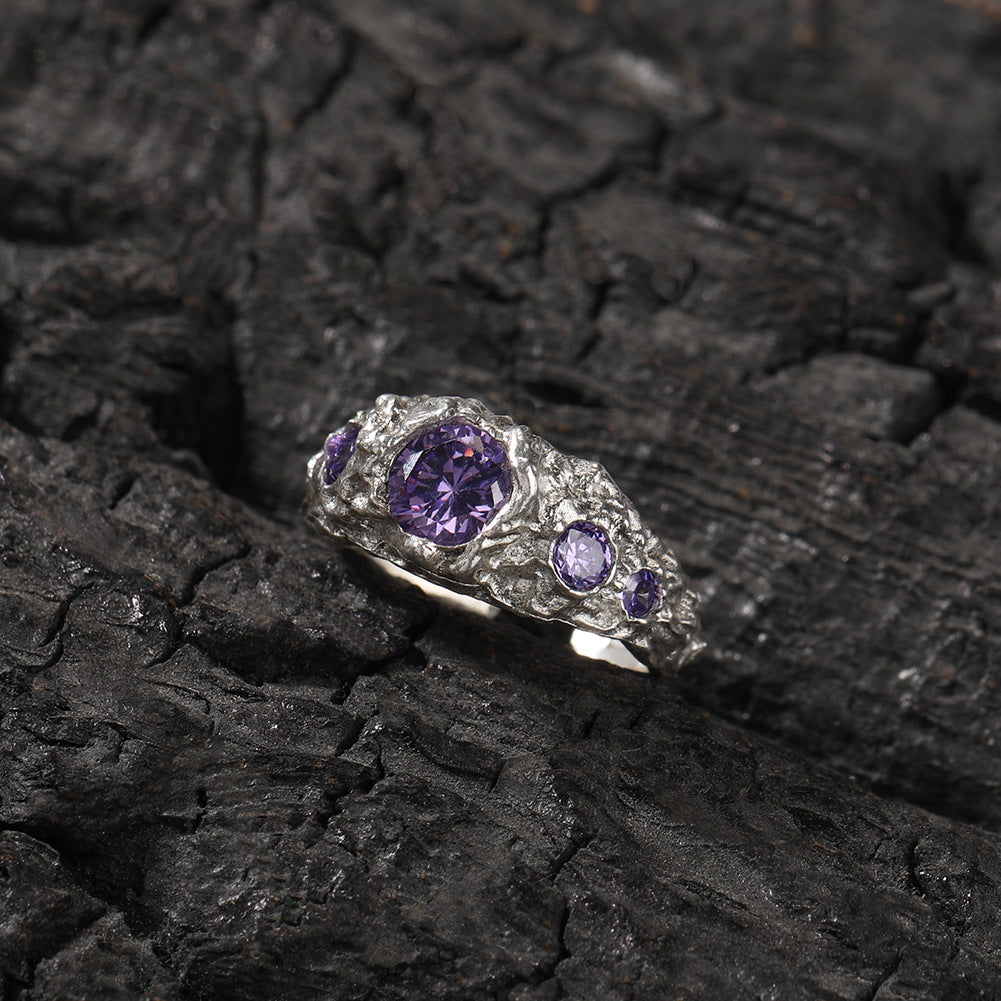 Hip-Hop 925 Silver Ring with Purple Zircon