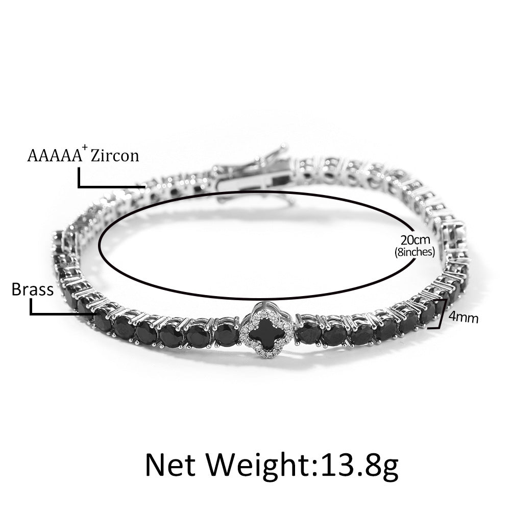 Silver Black Four-Leaf Clover Buckle Bracelet