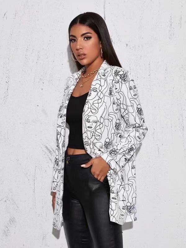 Printed slim fit mid-length jacket