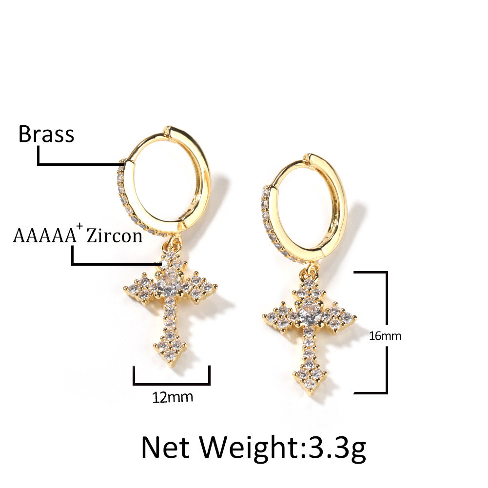 Hip-hop cubic zirconia cross earrings