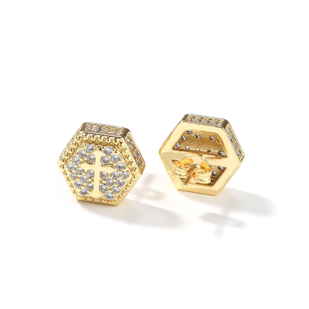 Square cross eight-star and eight-sword diamond Earrings