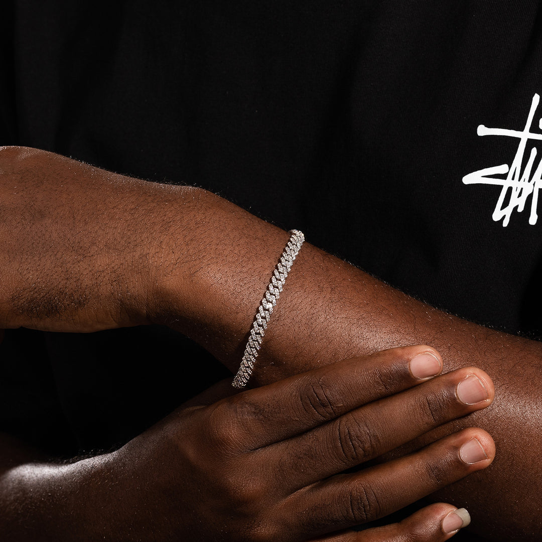 6mm Rhombus-Link Cuban Bracelet with Diamond Accents