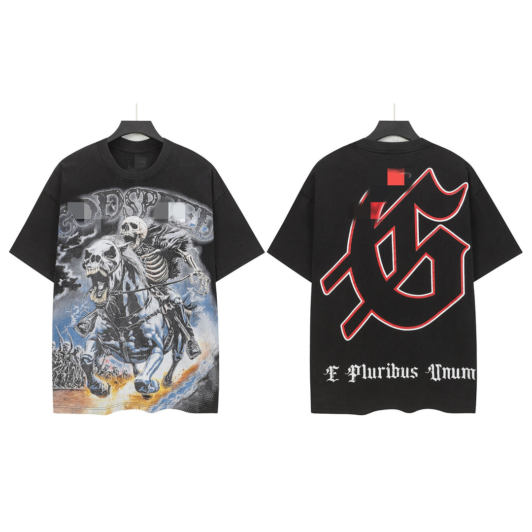 Skull Man rock band print hip-hop loose T-shirt