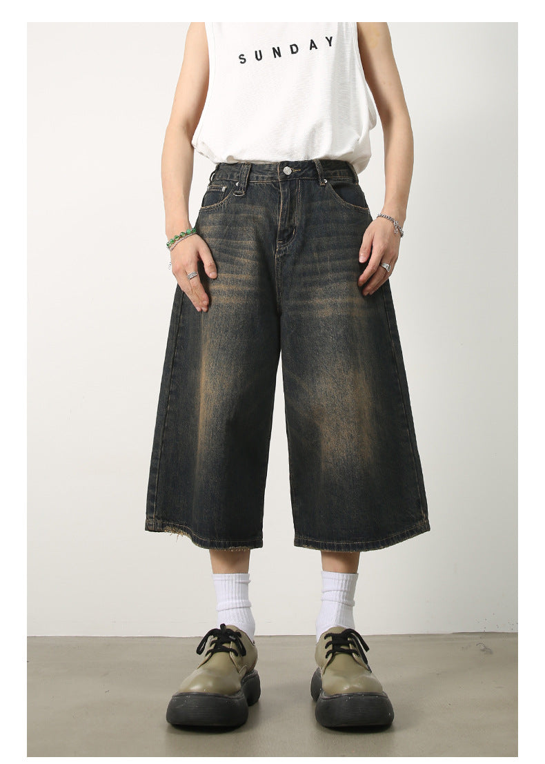 Summer Loose Fit Cropped Straight Leg Denim Shorts