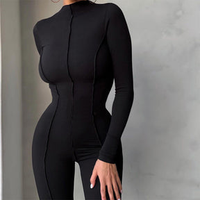 Women's high collar tight high waist casual solid color sports jumpsuit for women