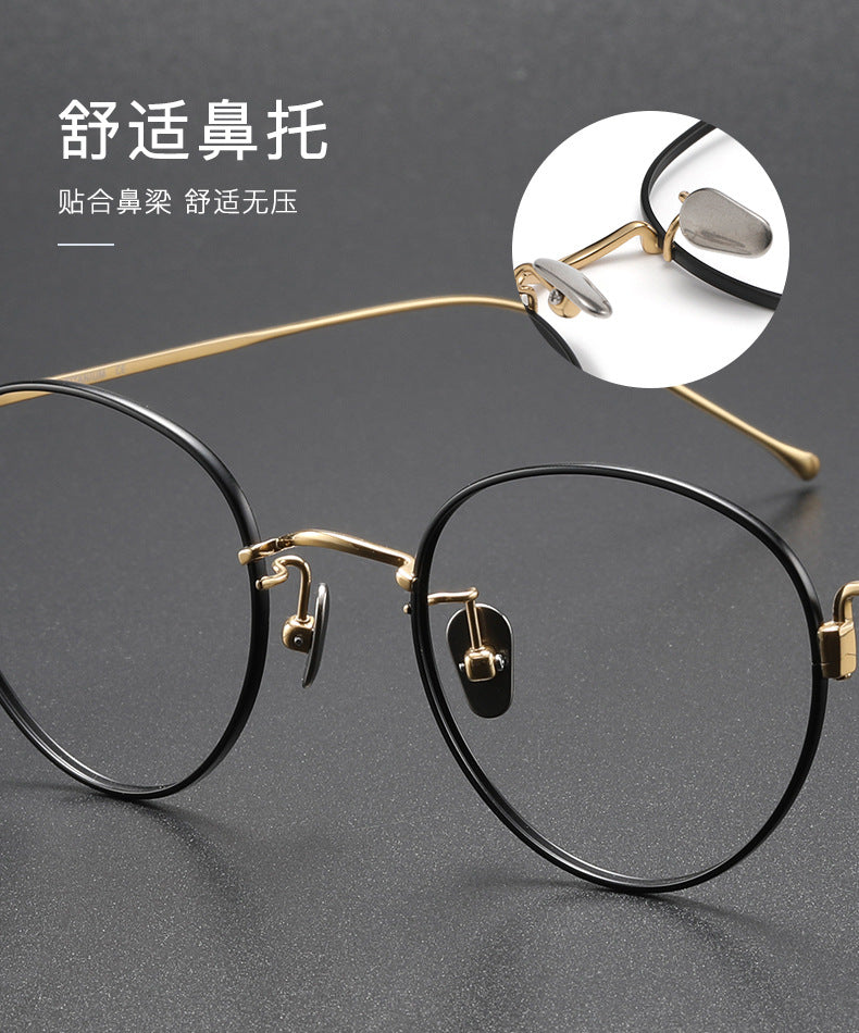 Oval pure titanium retro eyeglass frames