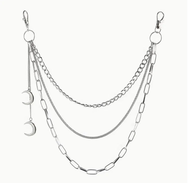 Irregular Pearl & Cuban Link Mixed-Material Punk Waist Chain