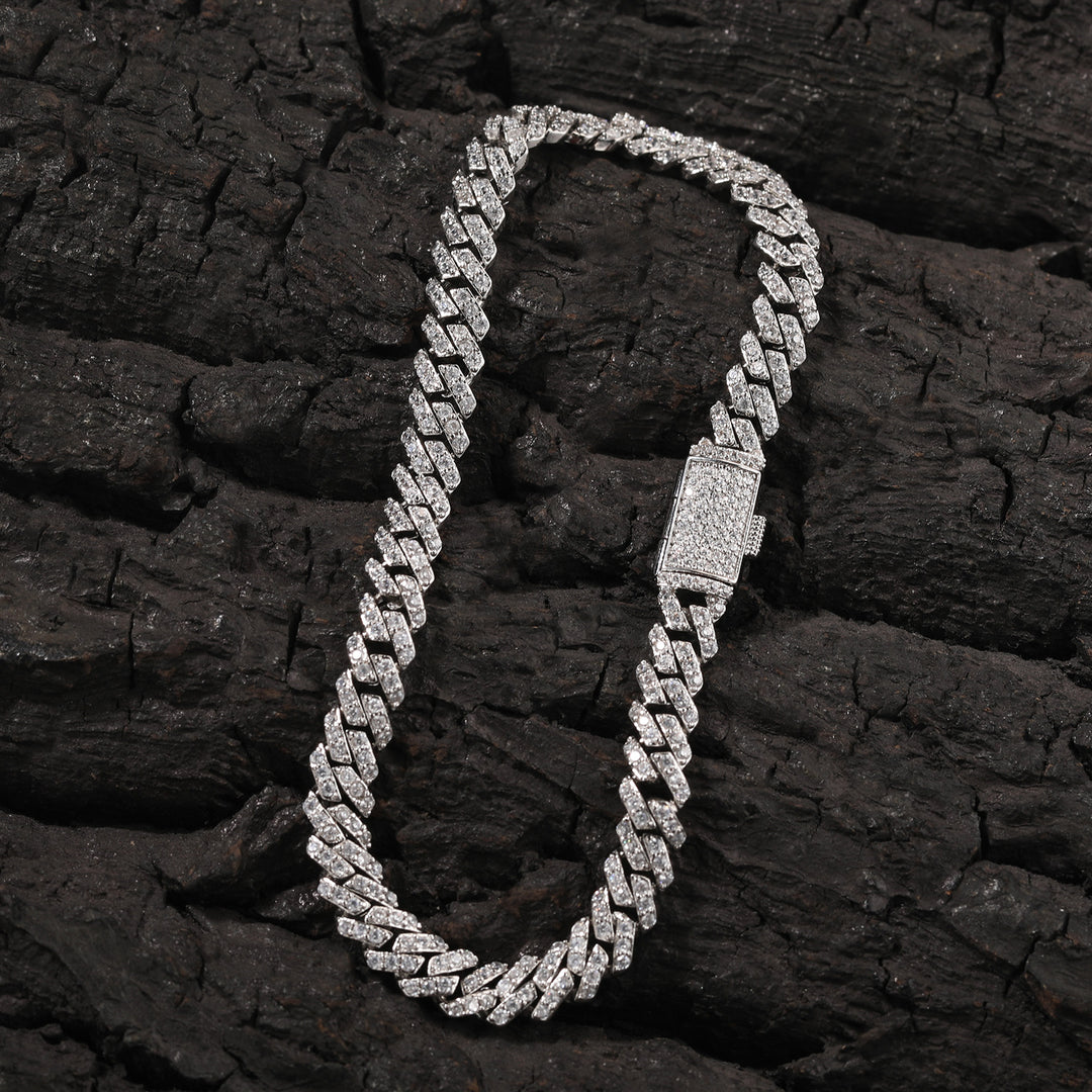 6mm Rhombus-Link Cuban Bracelet with Diamond Accents