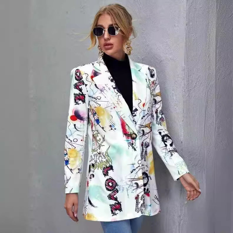 Printed slim fit mid-length jacket