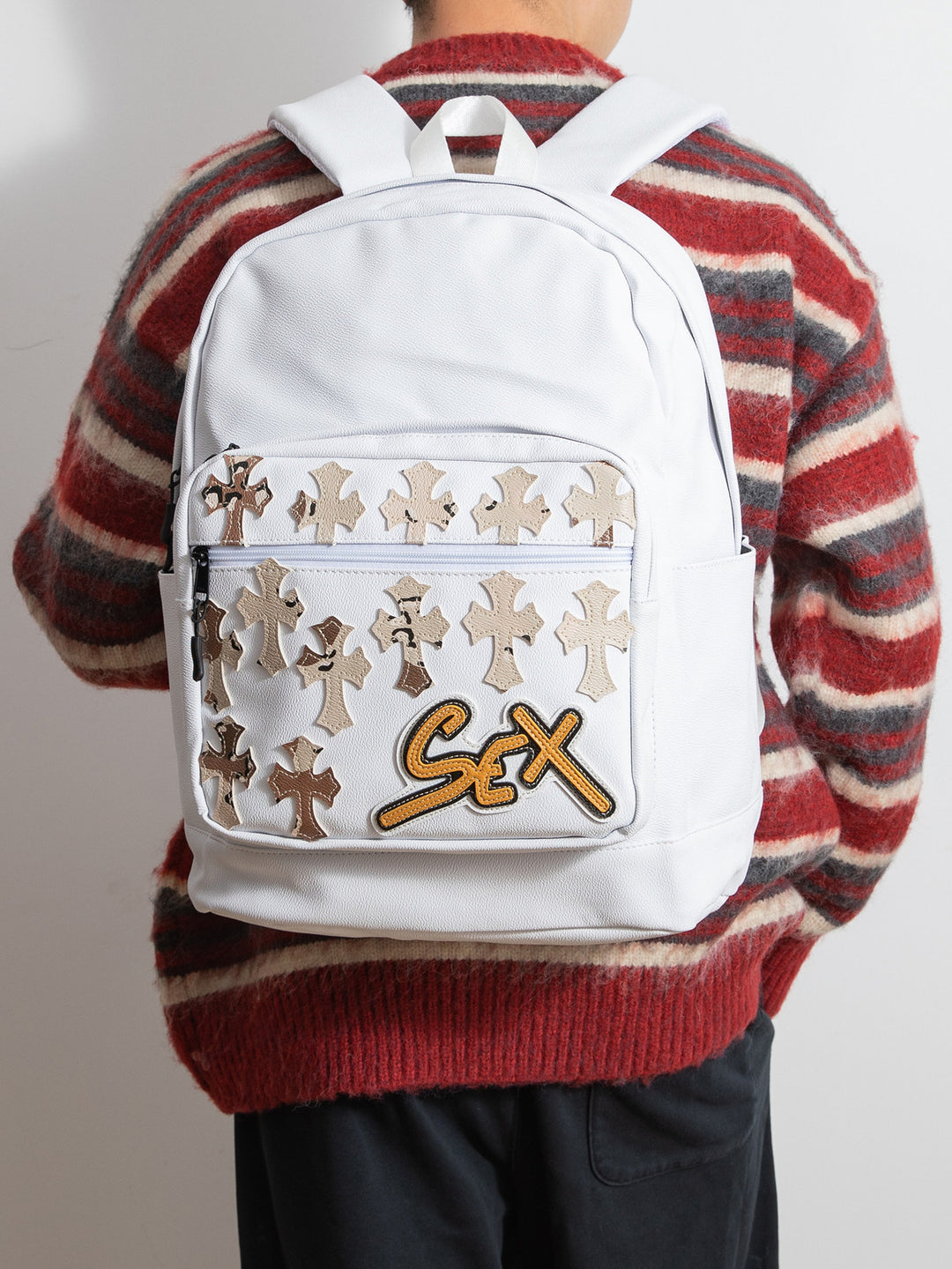 Chrome Hearts Cross PU Leather Student Backpack
