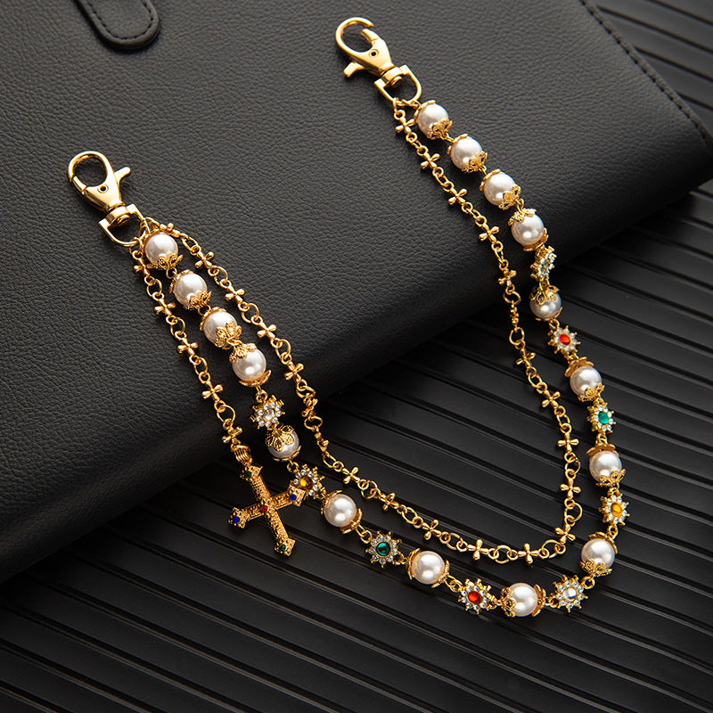 Rhinestone & Pearl Jewelry Set: Bracelet, Necklace, and Waist Chain