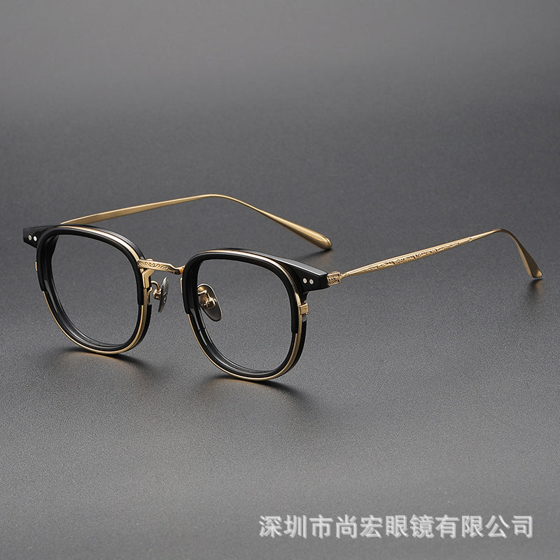 Retro and artistic carved pure titanium glasses for smaller faces