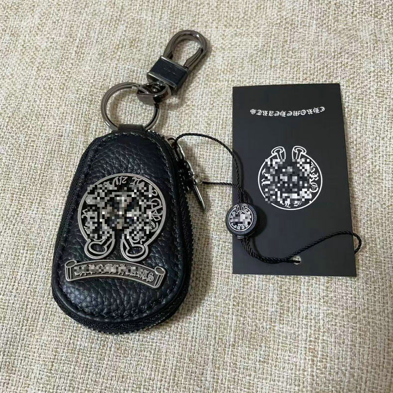 Chrome Hearts Genuine Leather Zipper Cross Key Case
