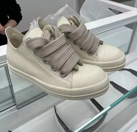 Genuine Leather Low-Top Skate Shoes with Wide Laces