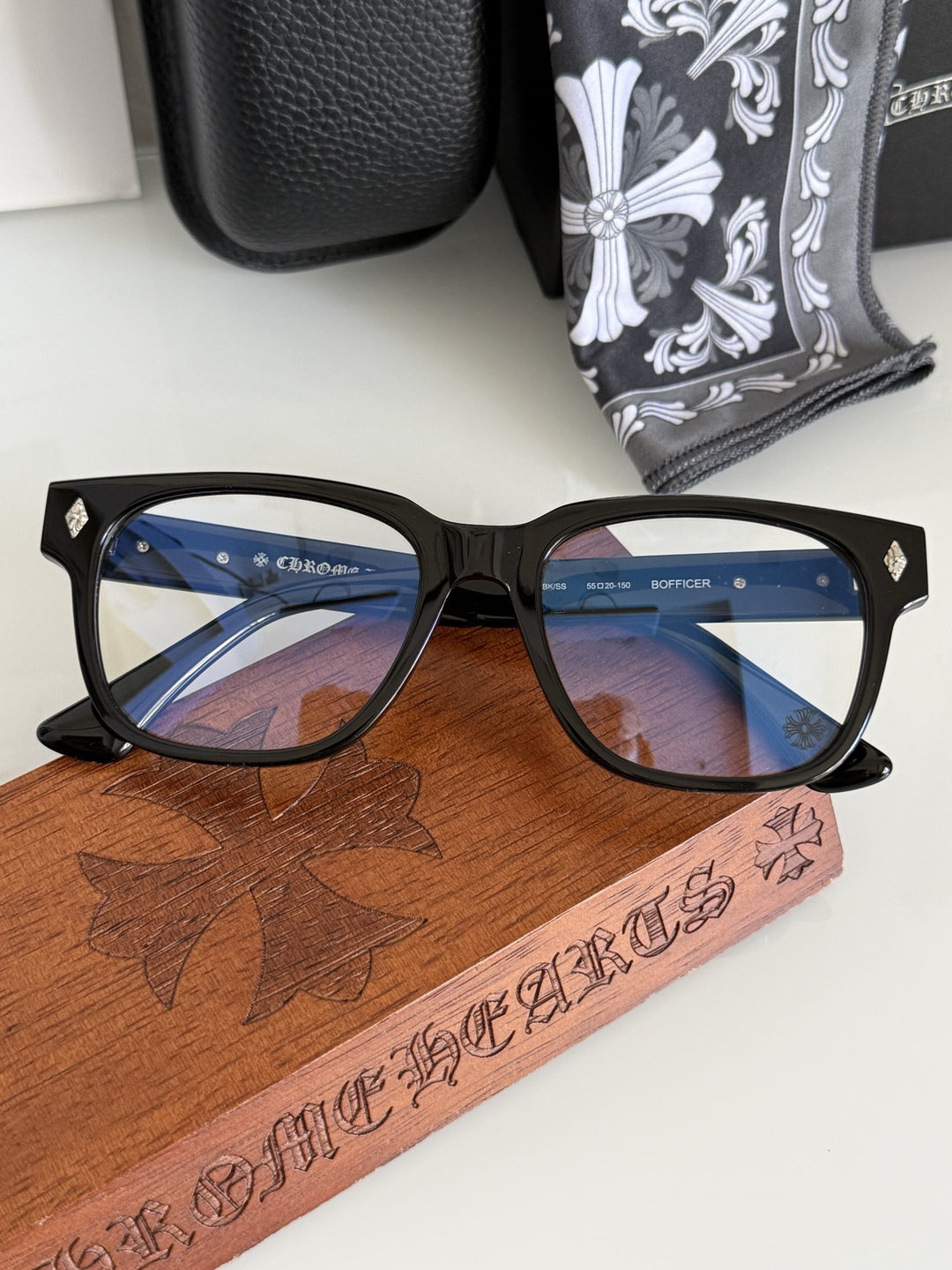 Chrome Hearts BOFFICER square frame glasses with cross pattern