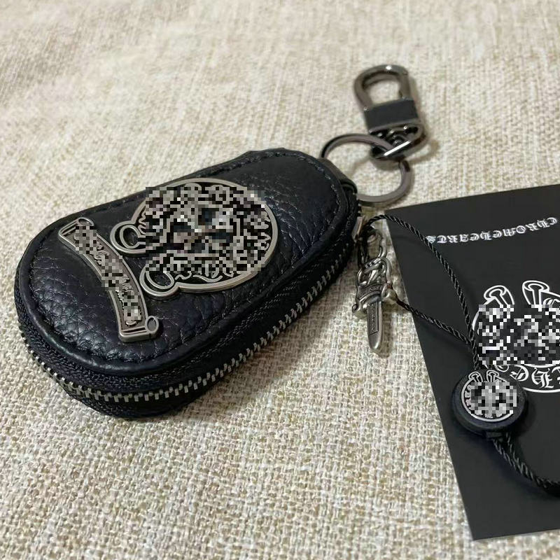 Chrome Hearts Genuine Leather Zipper Cross Key Case