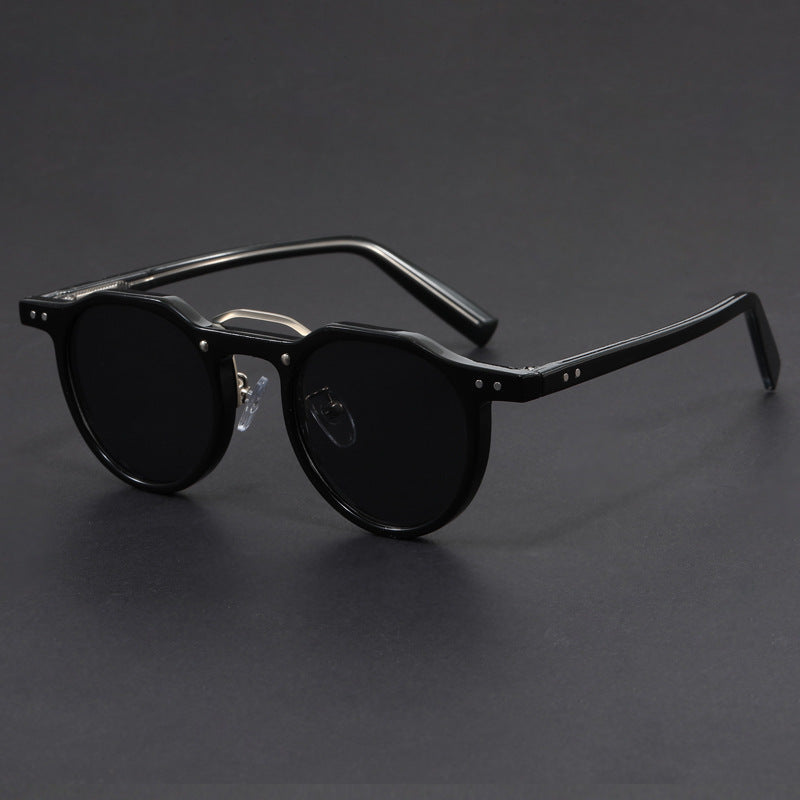 Punk small round frame faux acetate sunglasses