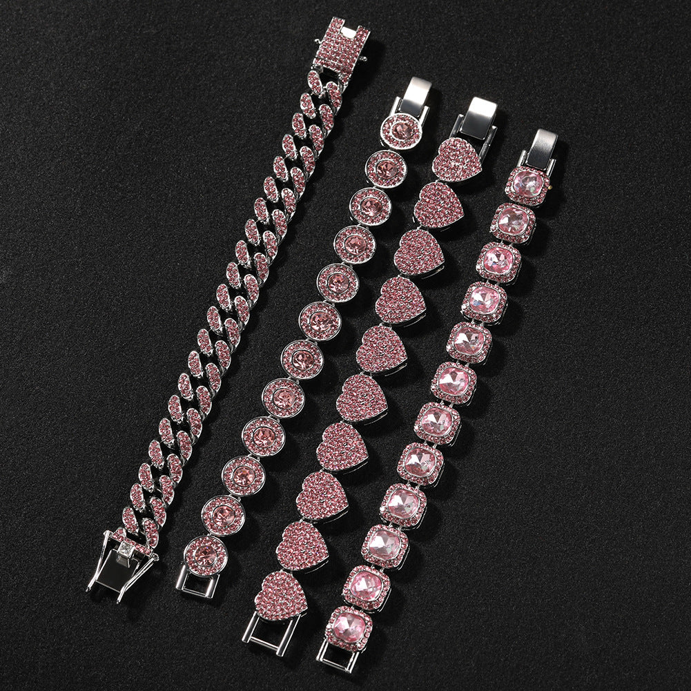 Pink diamond alloy heart geometric versatile bracelet