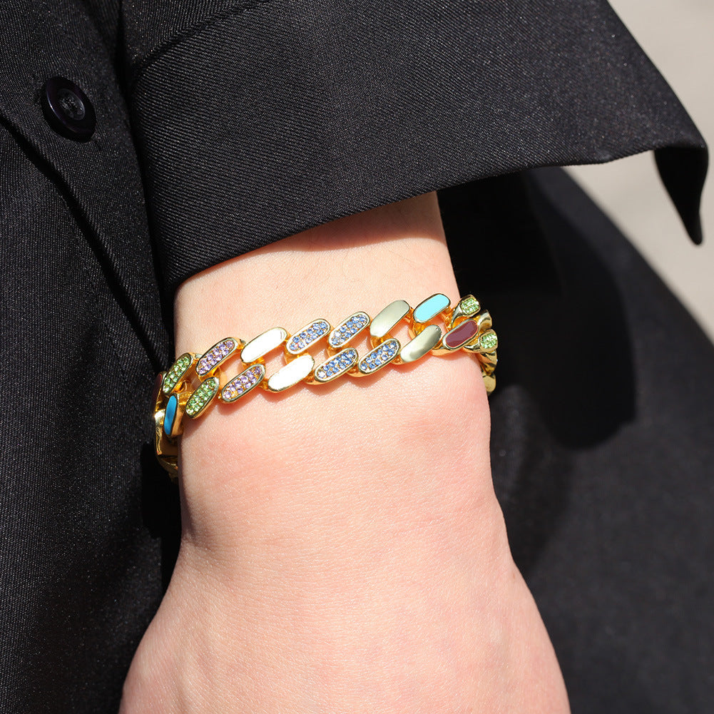 Hip-hop oil-splashed alloy colorful Cuban bracelet