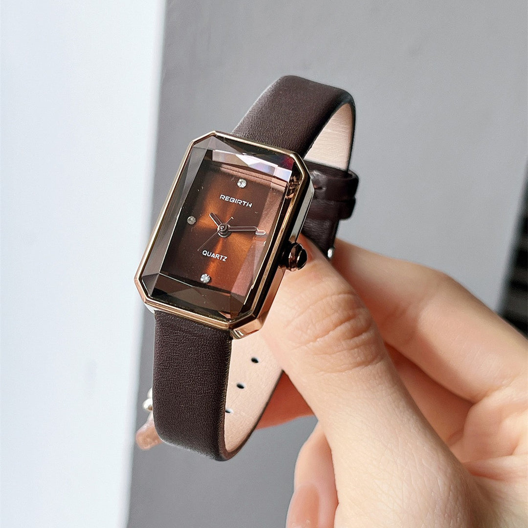 Rectangular Watch with Diamond Accents and Rhombus Dial