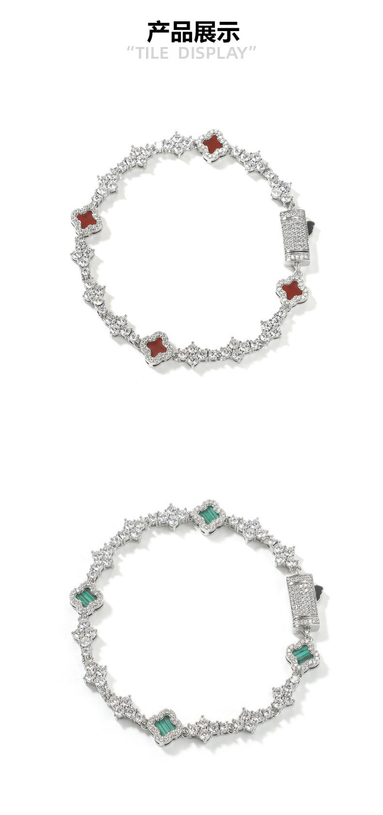 Four-Leaf Clover Airplane Charm Zirconia Tennis Chain Bracelet