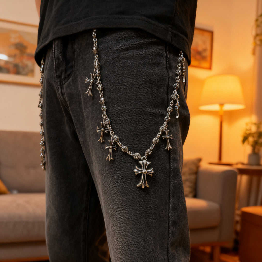 Chrome Hearts double lobster clasp cross pants chain