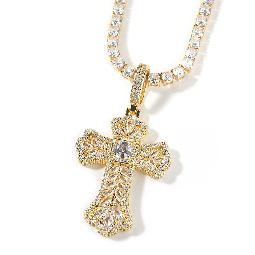 Hip-hop full diamond colorful wheat ear cross pendant