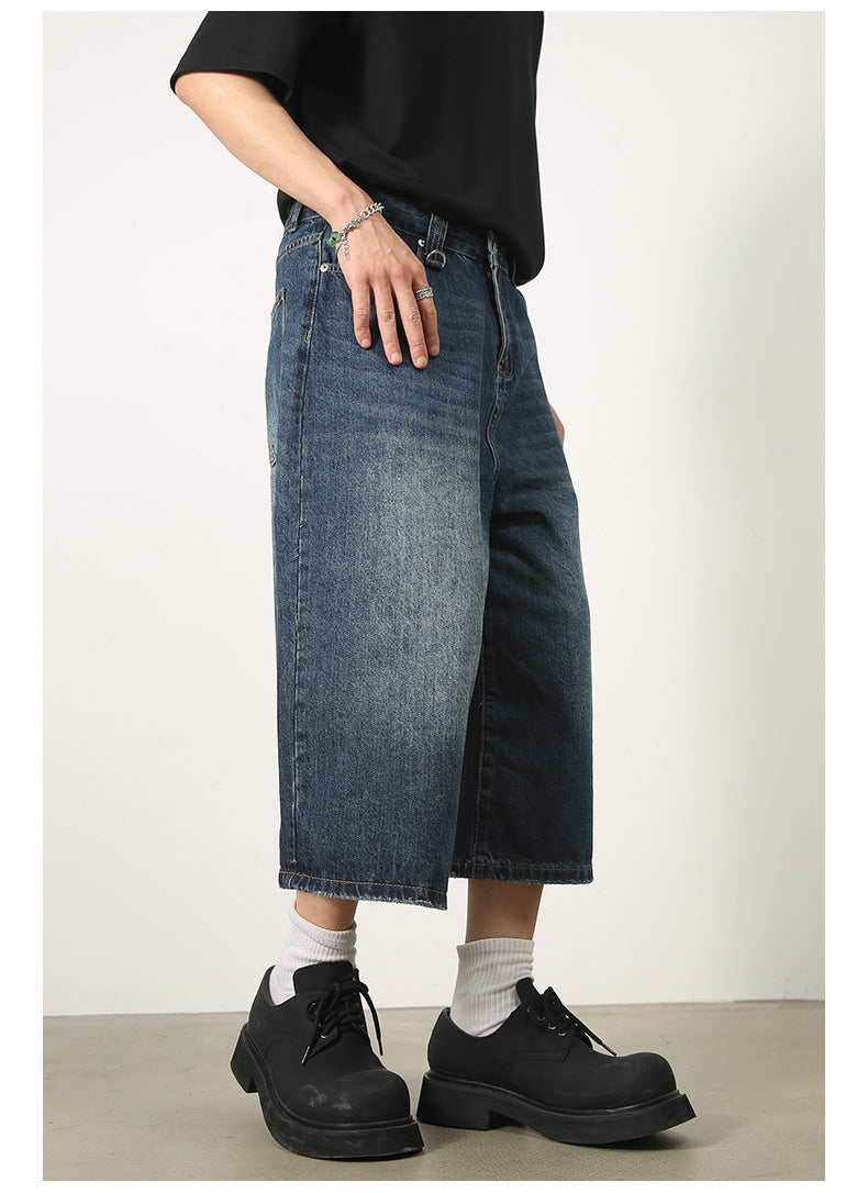 Summer Loose Fit Cropped Straight Leg Denim Shorts