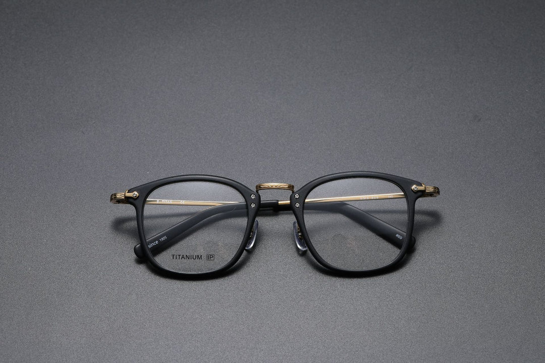 Square retro acetate titanium frame eyeglasses