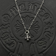 chrome hearts small single ring square cross flower necklace