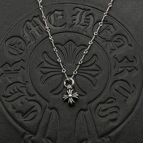 chrome hearts small single ring square cross flower necklace