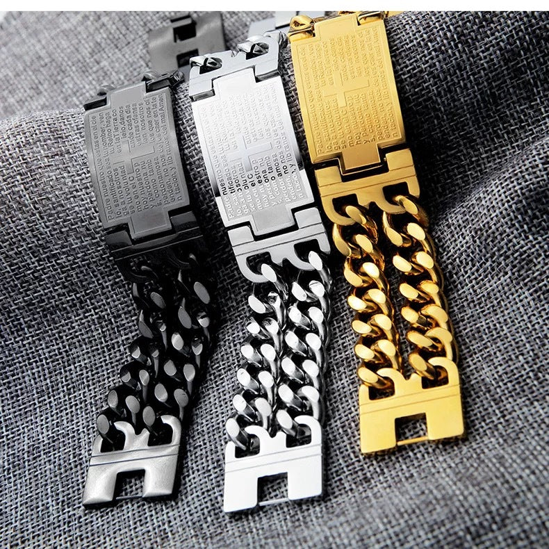 Double-Row Cross Stainless Steel Couple's Bracelet Set
