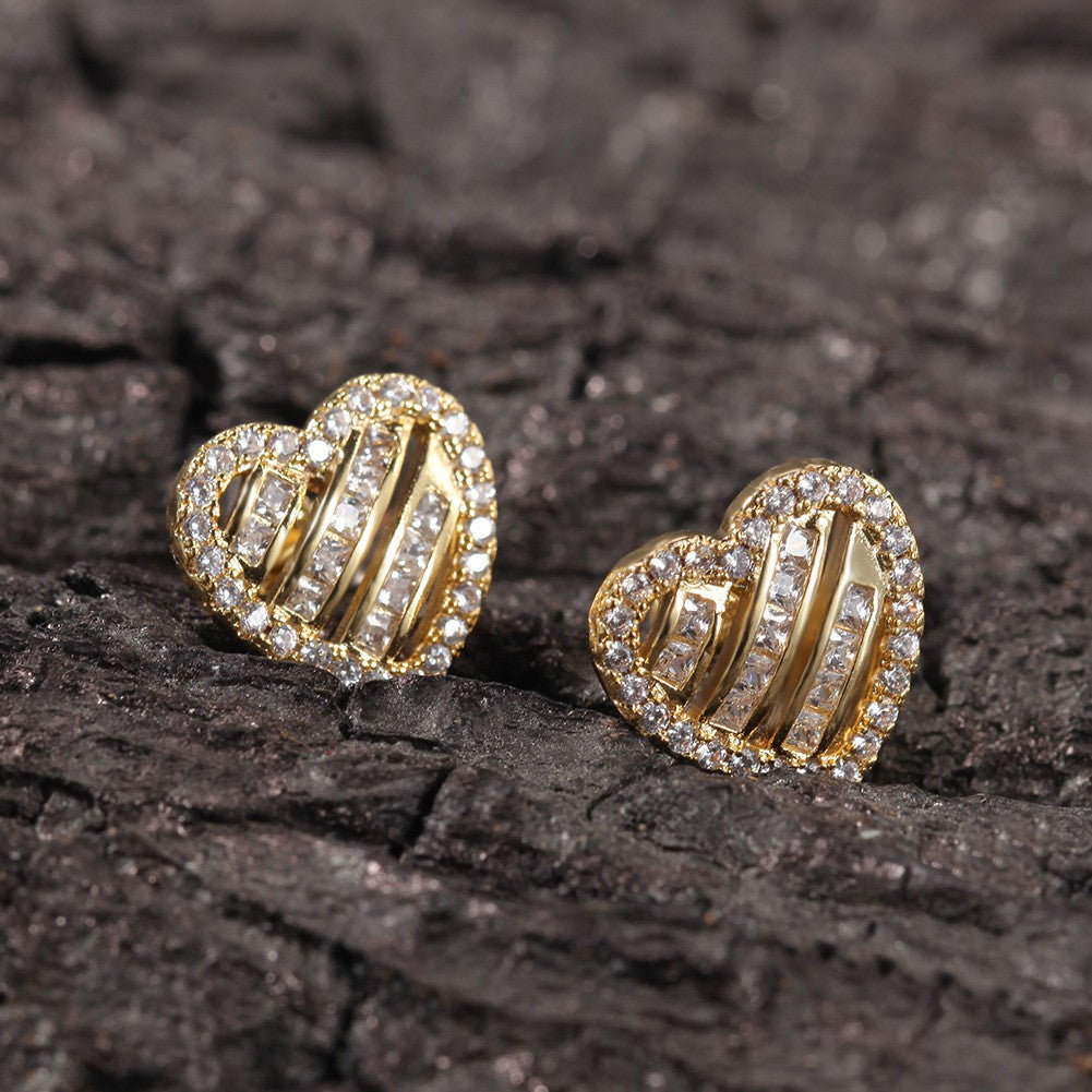 Hip Hop diamond-encrusted 925 silver stud earrings