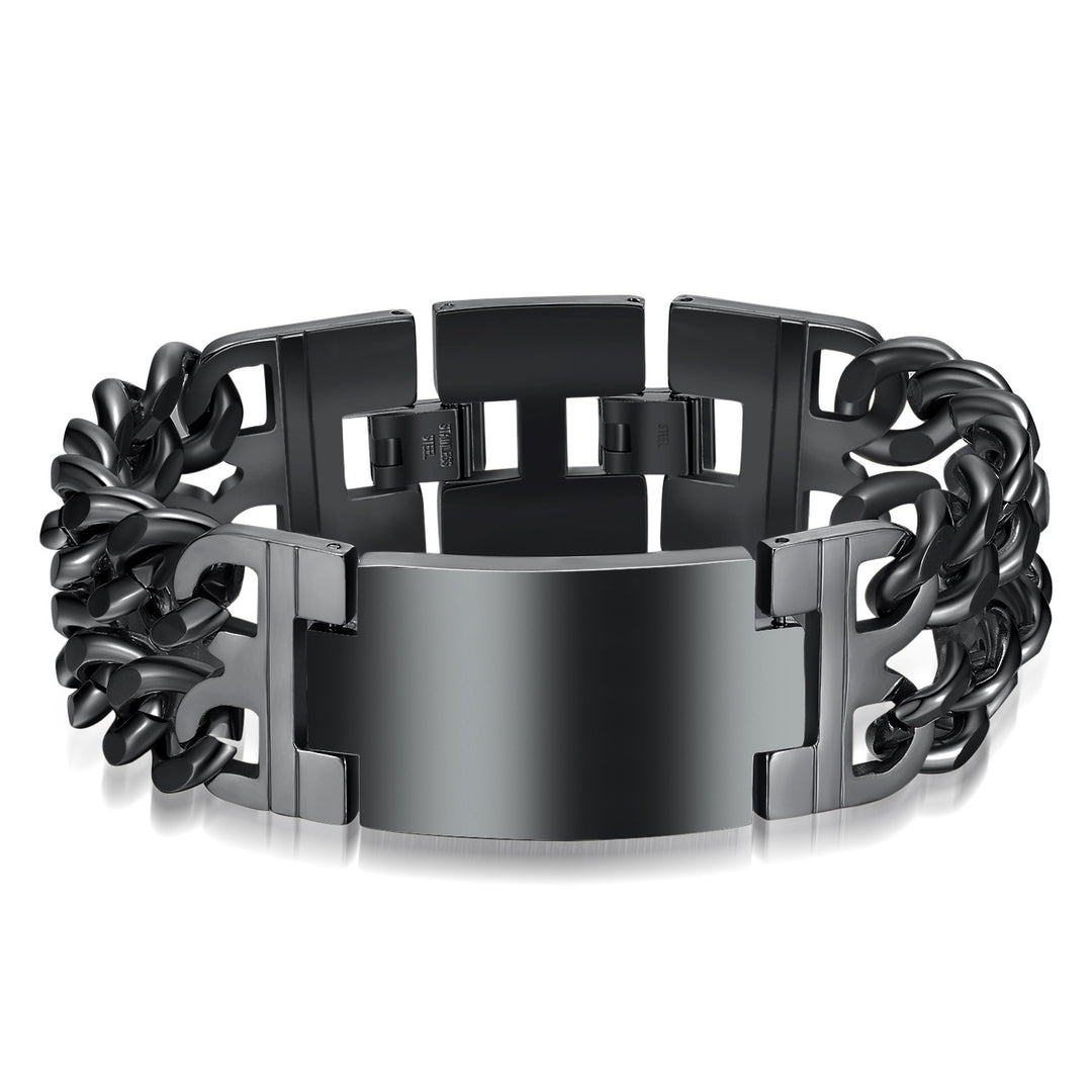 Double-Row Cross Stainless Steel Couple's Bracelet Set