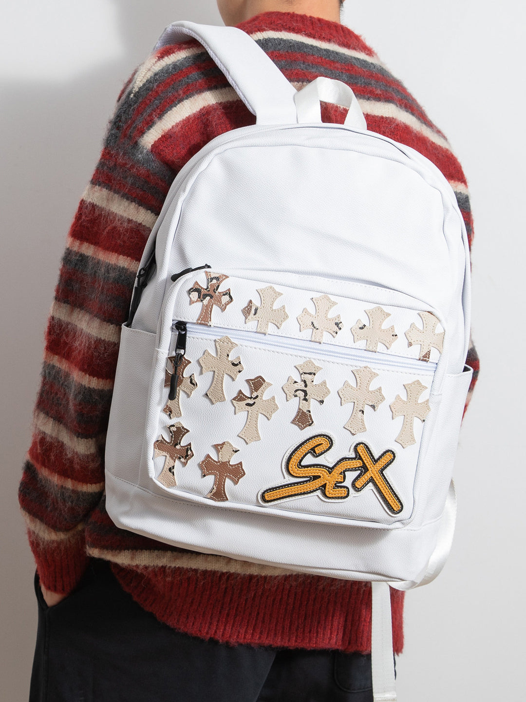 Chrome Hearts Cross PU Leather Student Backpack