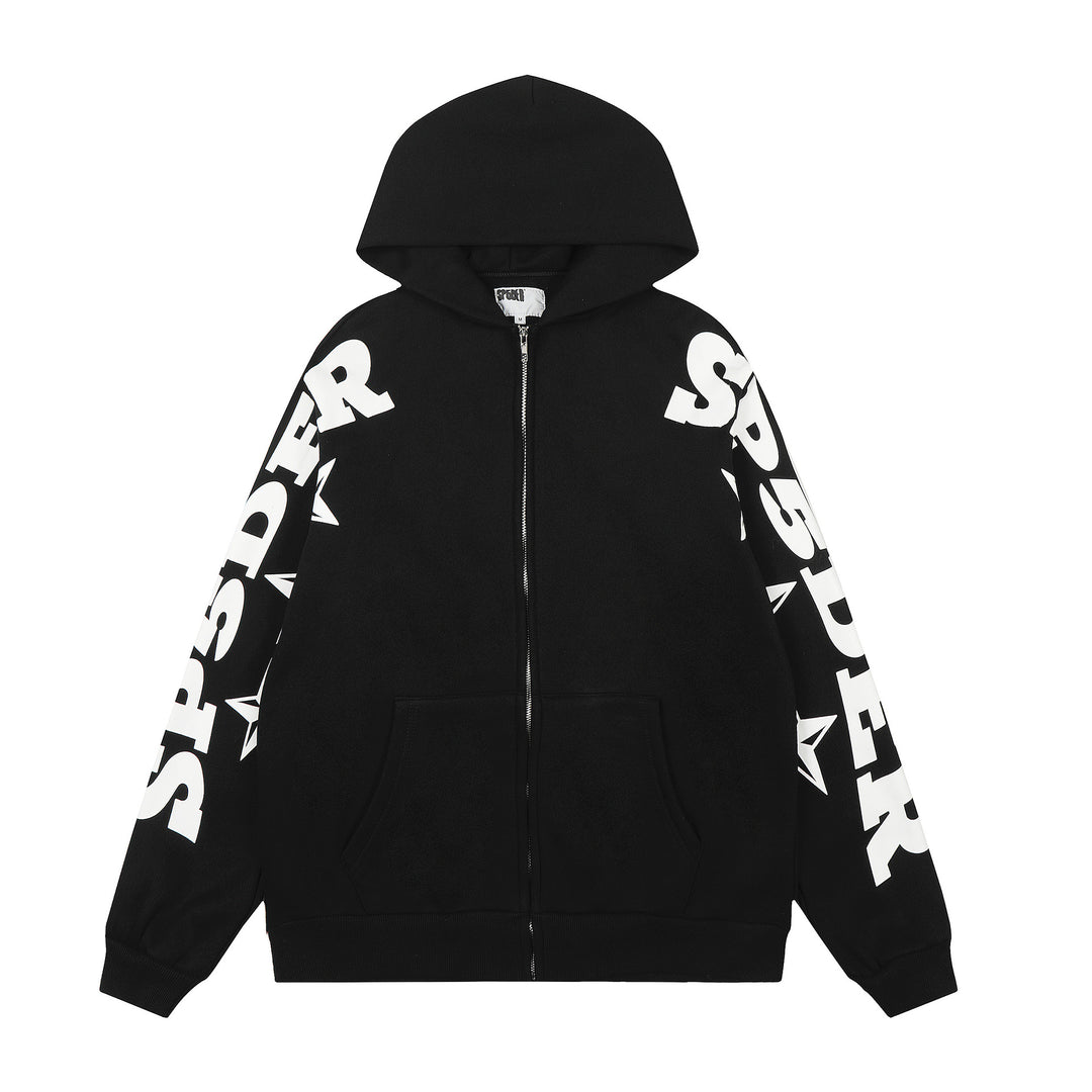 Sp5der patterned beaded 555555 hoodie and trousers