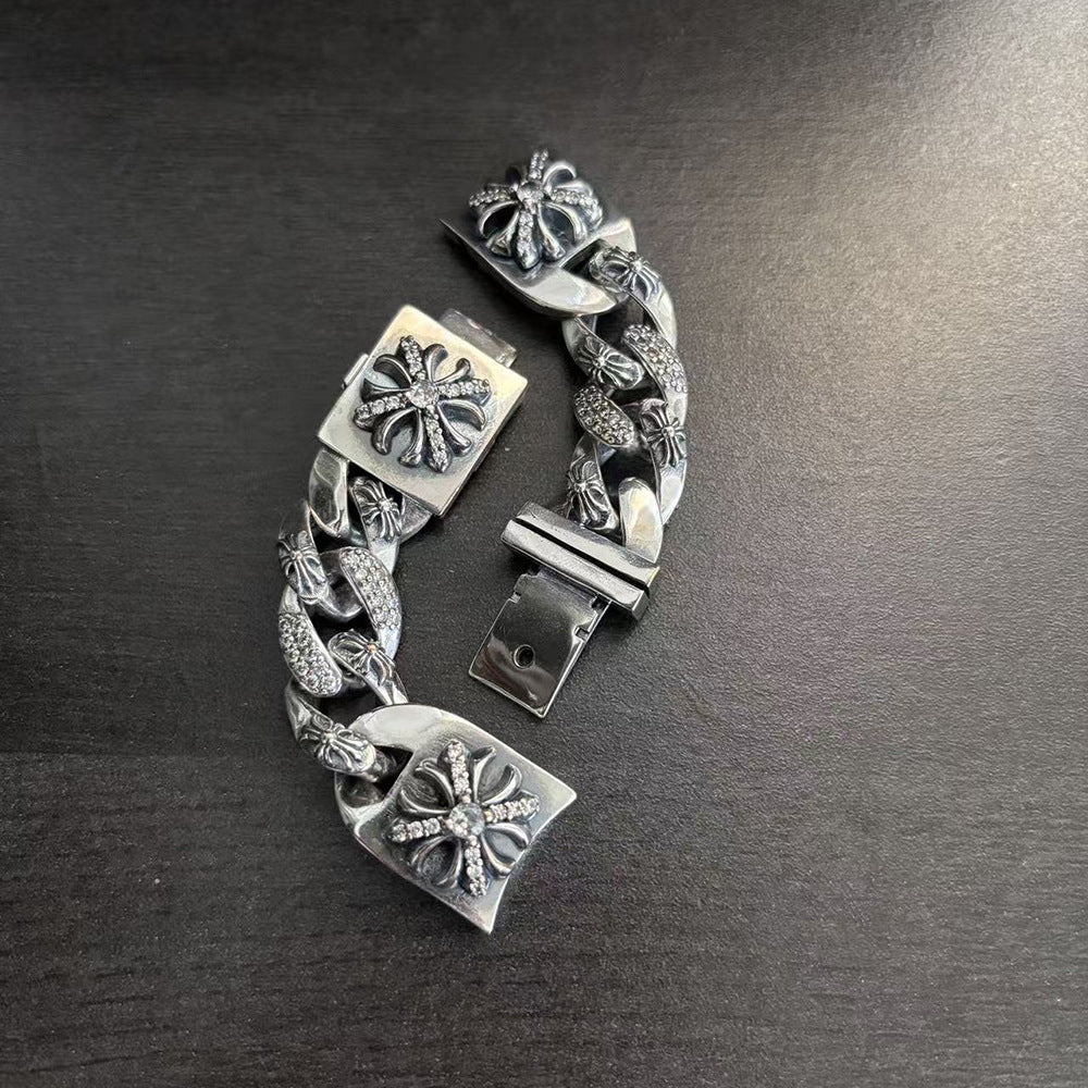 Chrome Hearts white diamond-encrusted cross flower watch bracelet