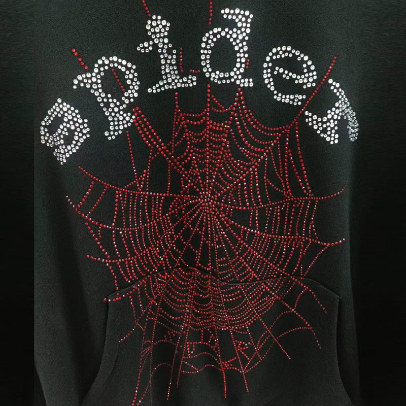 Sp5der fleece-lined hoodie with spiderweb print.