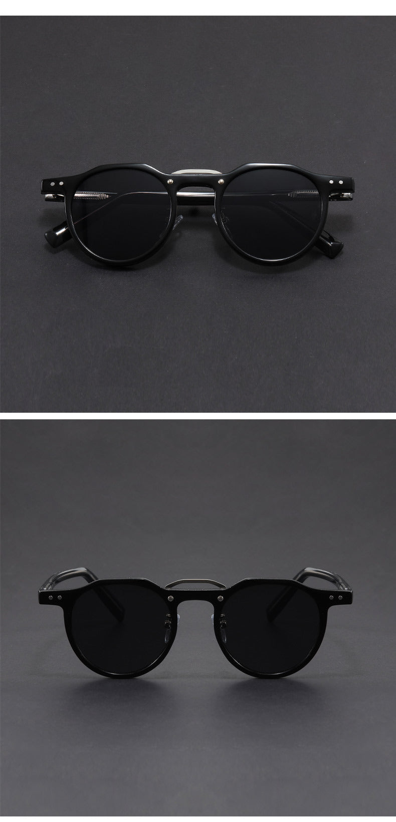 Punk small round frame faux acetate sunglasses