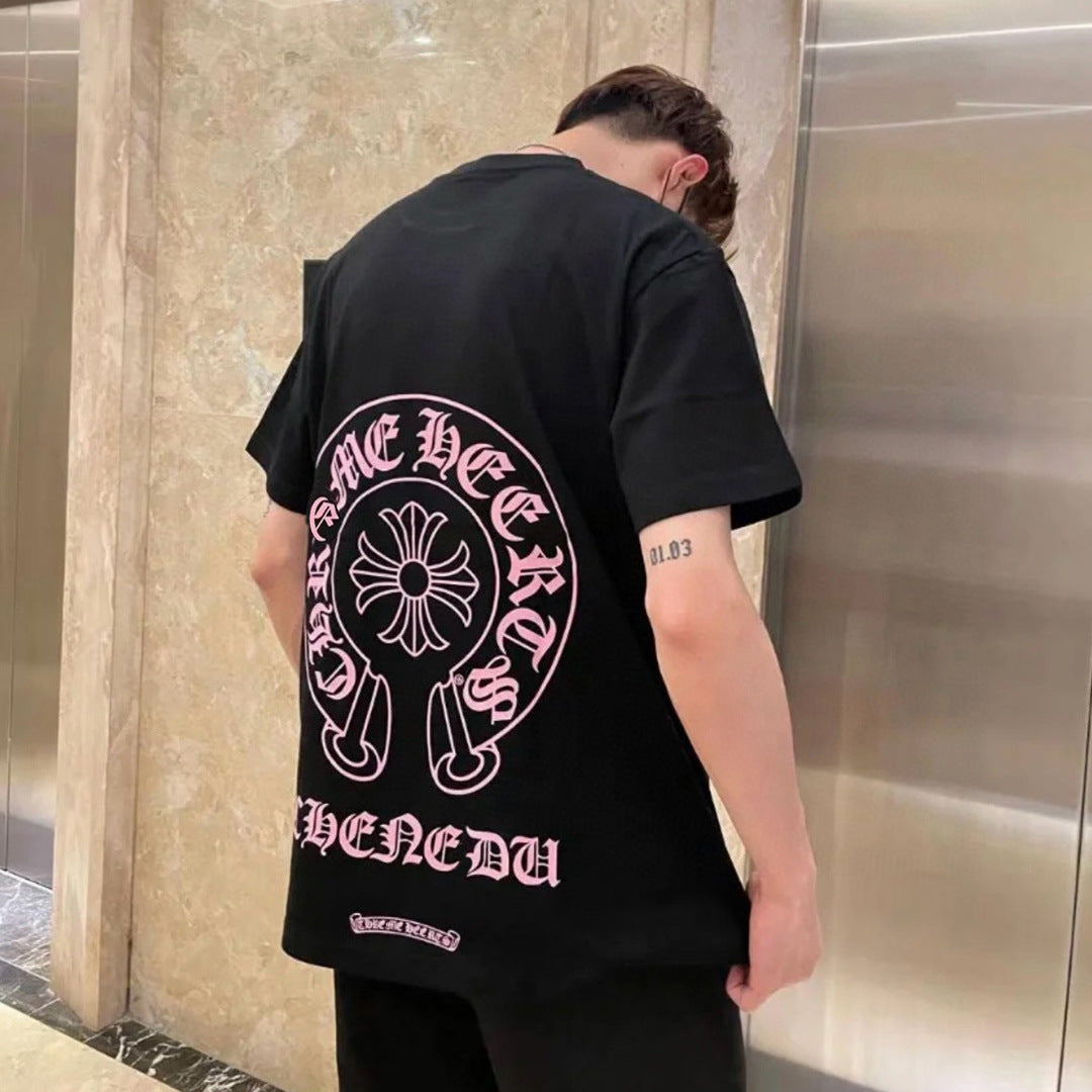 Chrome Hearts Pink Horseshoe Print Short-Sleeve T-Shirt