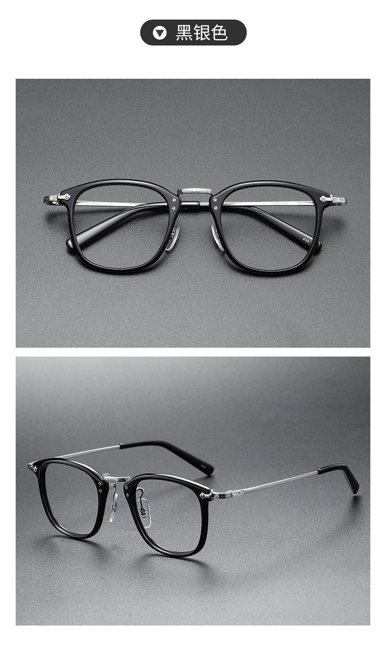 Square retro acetate titanium frame eyeglasses