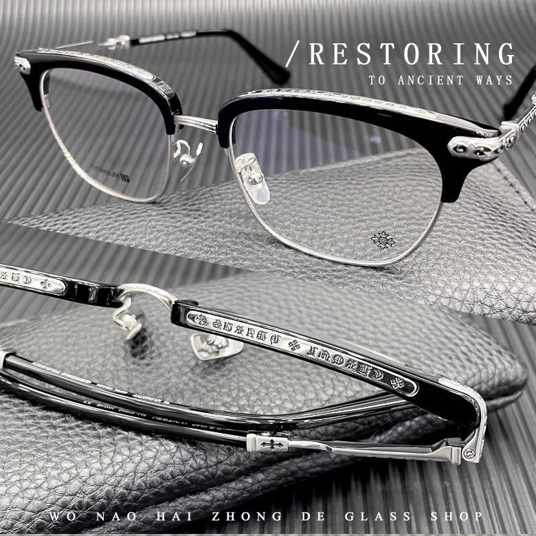 Chrome Hearts Large Frame Titanium Frame Semi-Rim Eyeglasses