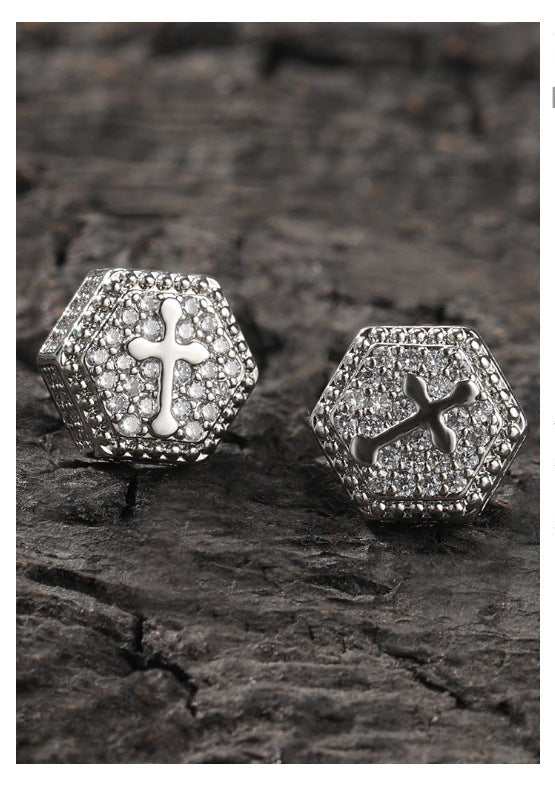 Square cross eight-star and eight-sword diamond Earrings