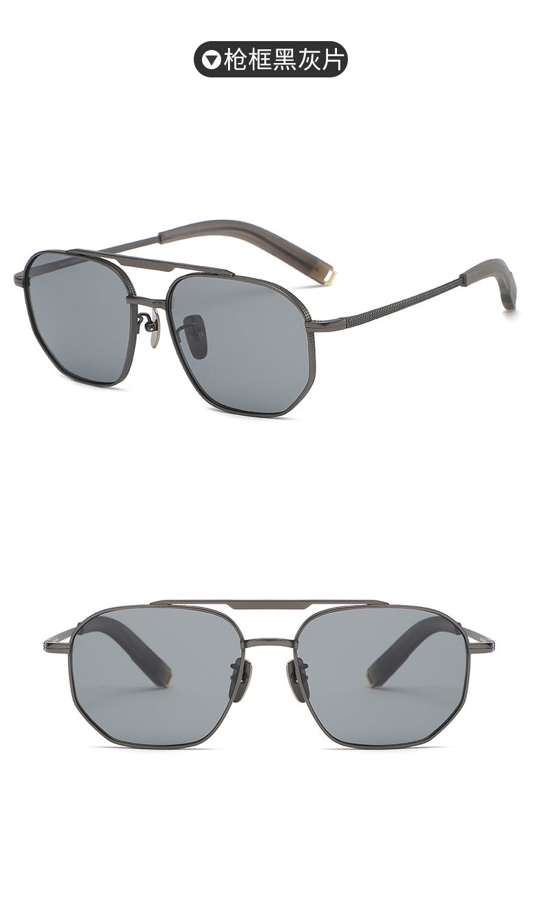 Oversized square pure titanium polarized sunglasses